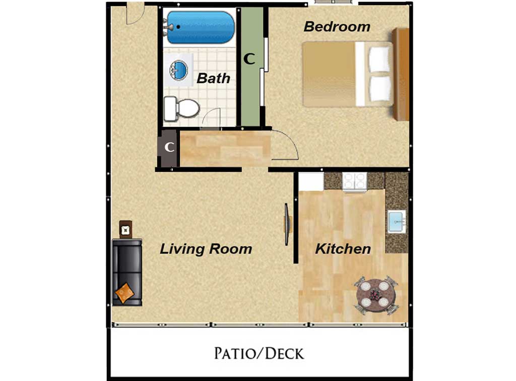 One Bedroom One Bath with Deck/Patio